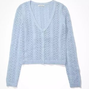 AE Pointelle Cardigan, XL, light blue